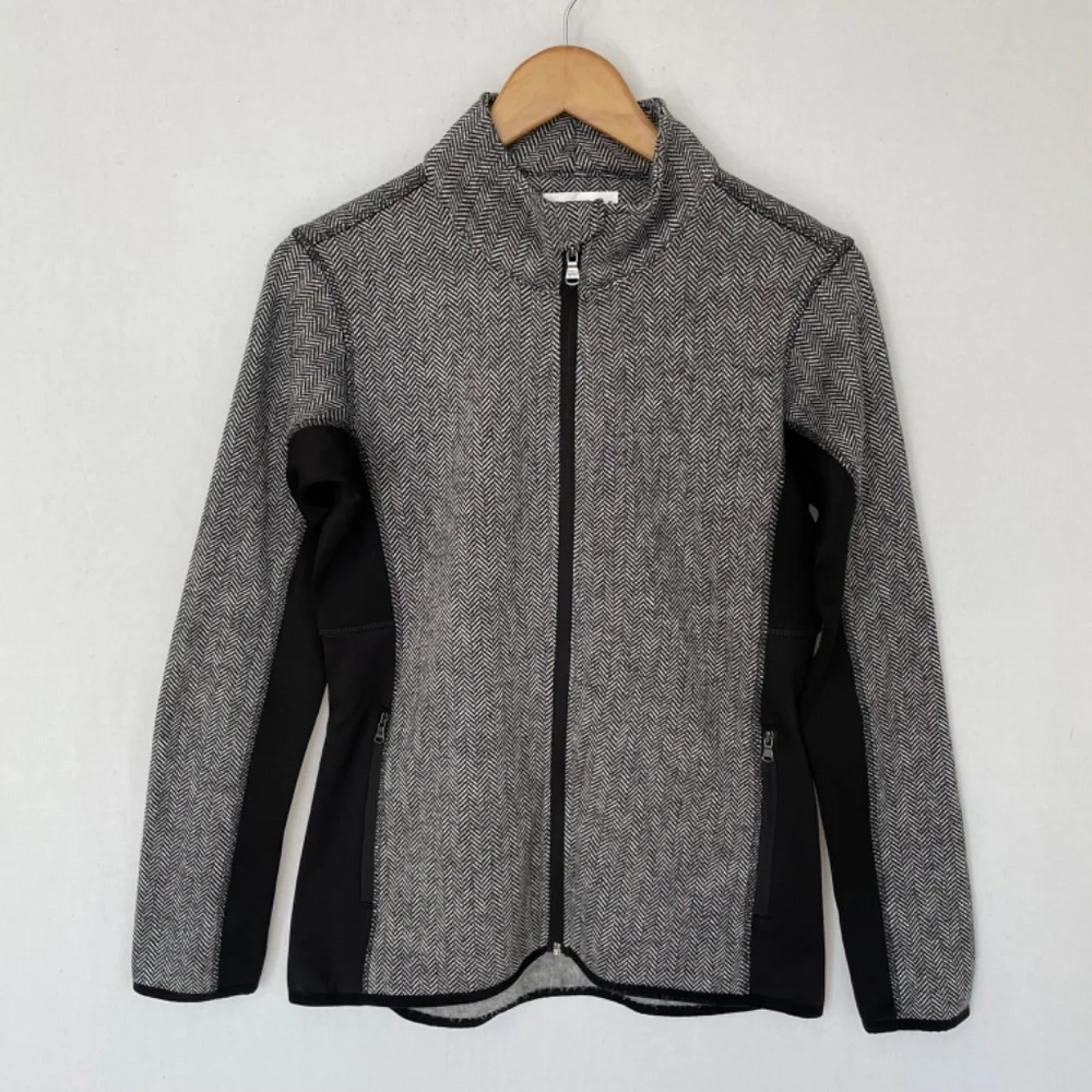 MNY Marc NY Women's Medium Full Zip Jacket Stand Up Collar Black Herringbone